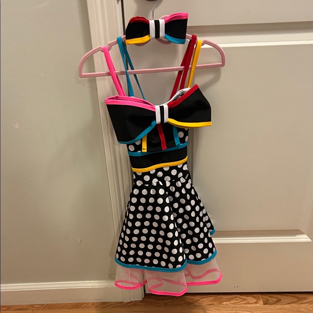Revolution Black and White Polka Dot Dance Dress with Vibrant Accents